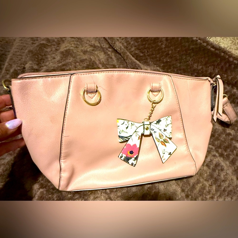 Pink Women's Bag with Floral Bow Accent